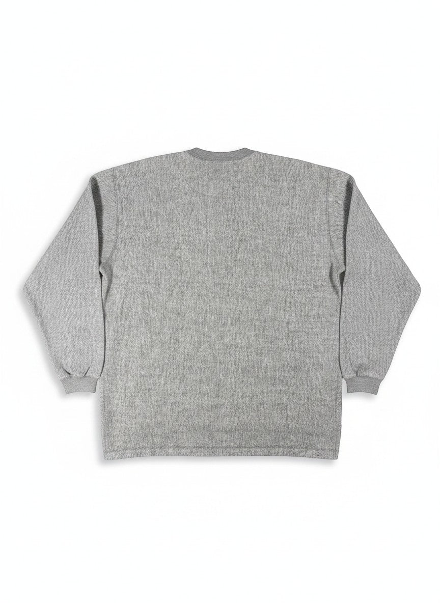 Throwback Rack plain gray crewneck sweatshirt with textured fabric and ribbed cuffs and hem.