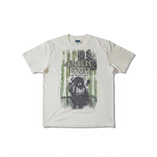 Throwback Rack vintage 2007 Green Day crewneck t-shirt in off-white with a distressed American flag graphic print