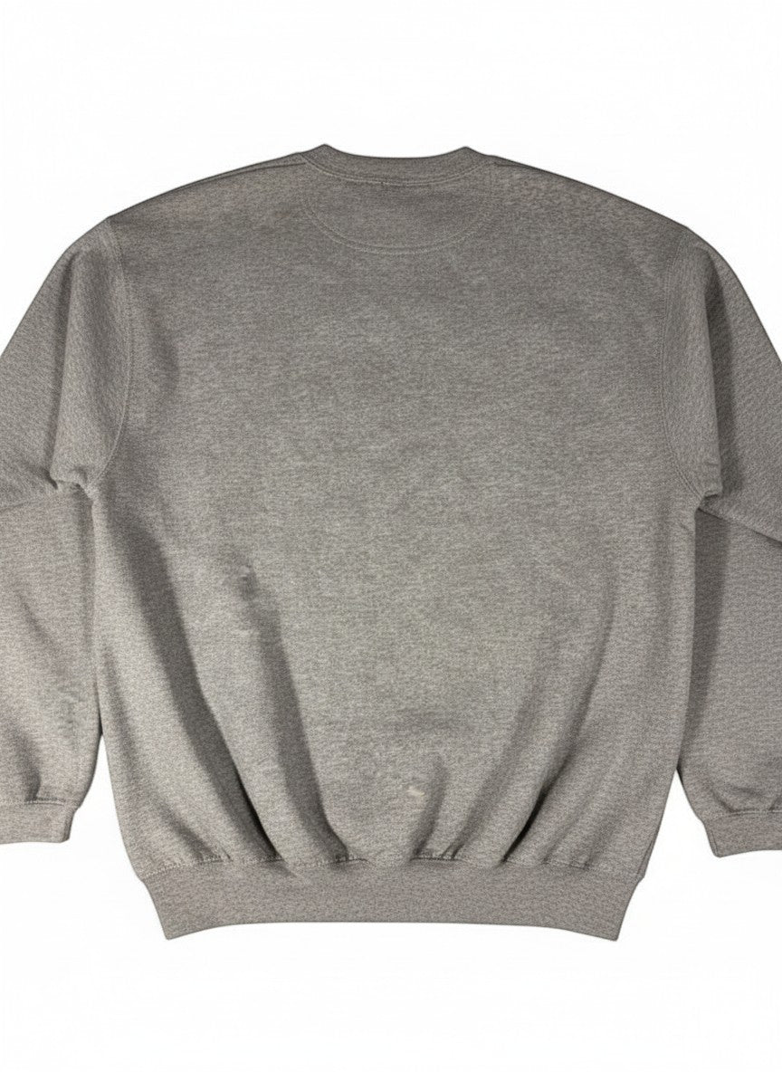 Throwback Rack grey crewneck sweatshirt, size M, vintage style with a classic fit and comfortable feel.