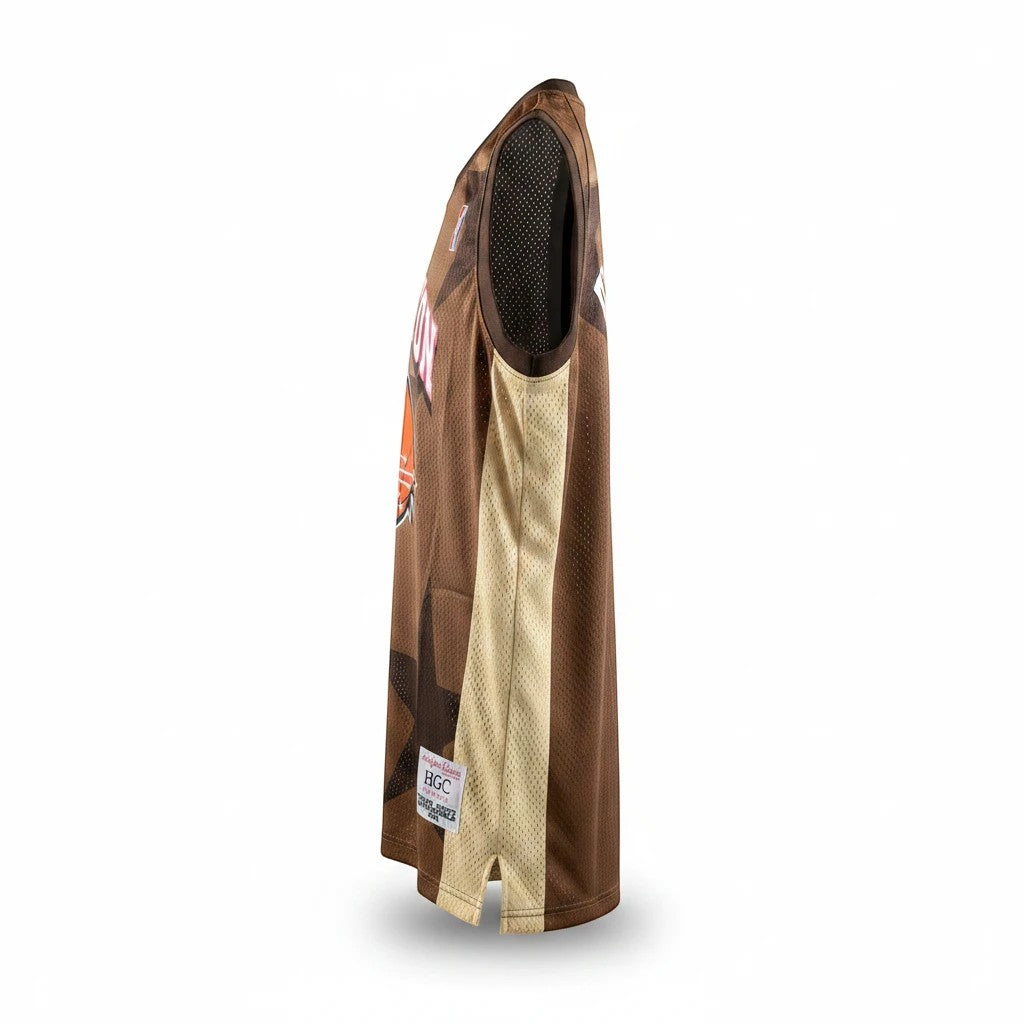 Throwback Rack brown and tan mesh Houston basketball jersey with side panel detail and vintage graphics
