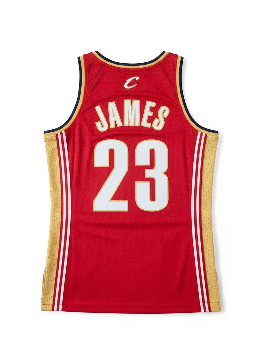 Throwback Rack LeBron James 2003-04 Cleveland Cavaliers jersey in red with embroidered white lettering and number 23.