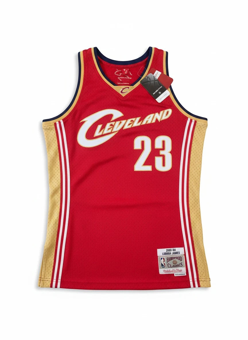 Throwback Rack LeBron James 2003-04 Cleveland Cavaliers red mesh basketball jersey with embroidered lettering