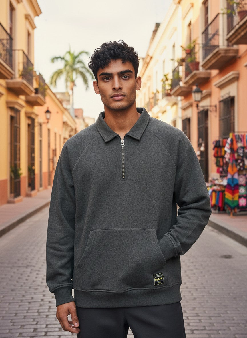 Throwback Rack Levi's black quarter-zip sweatshirt with a front pouch pocket and a collared neckline.