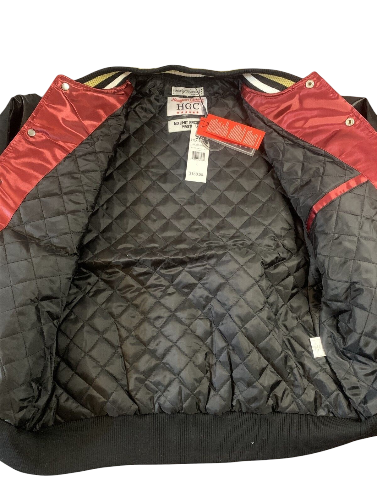 Throwback Rack No Limit Records Master P varsity jacket interior with black quilted lining and red satin collar
