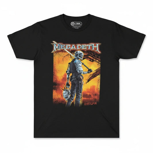 Throwback Rack black Megadeth Dystopia crewneck t-shirt featuring Vic Rattlehead graphic print