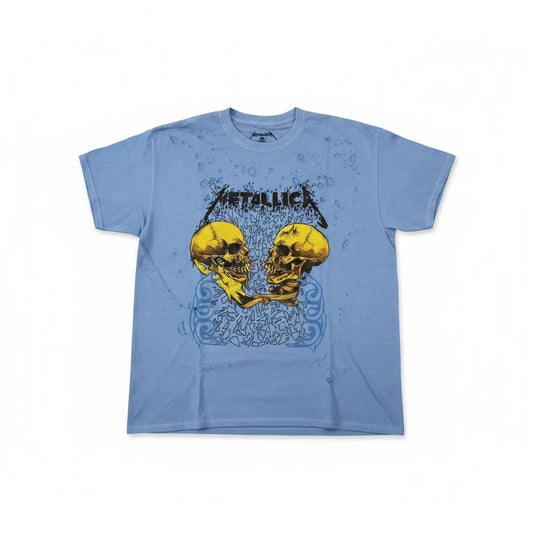 Throwback Rack blue Metallica Live In Concert 92 t-shirt with distressed skull graphic and intentional holes