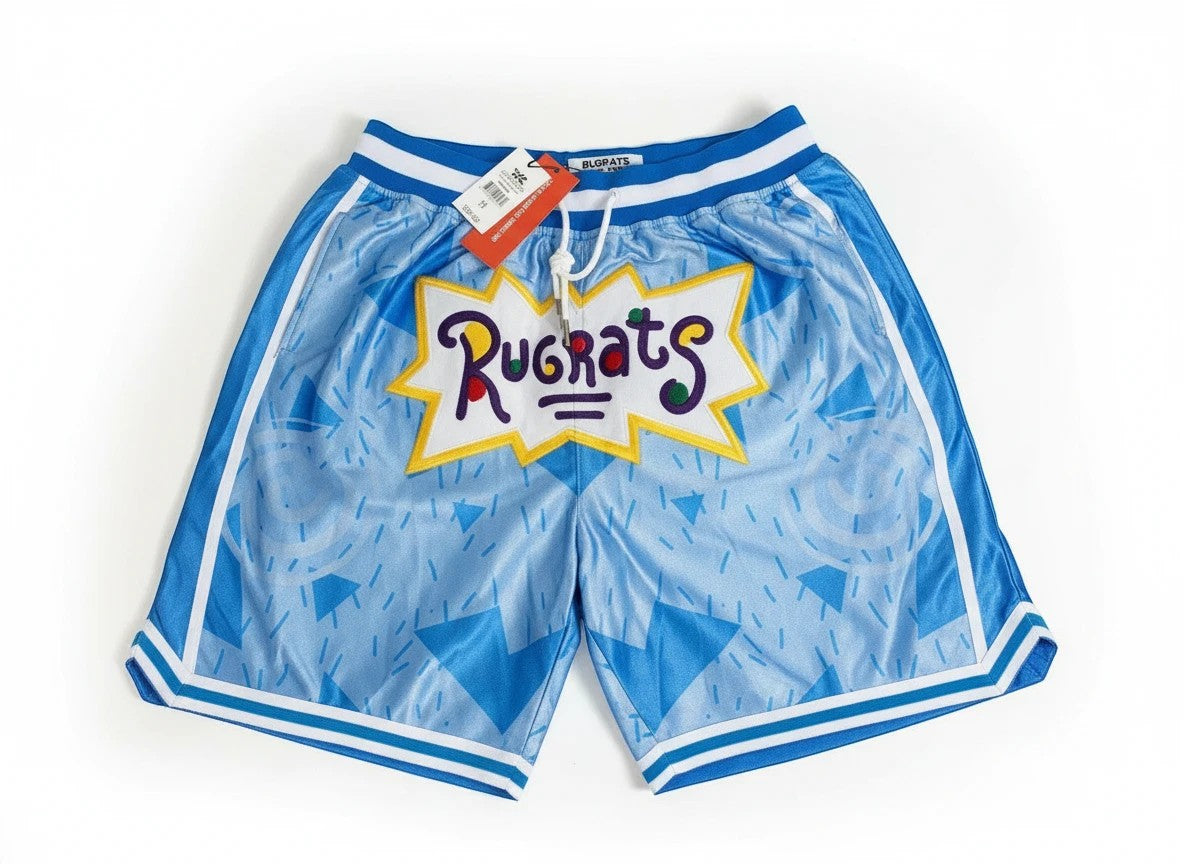 Throwback Rack Rugrats basketball shorts in blue mesh with embroidered logo and elastic drawstring waistband