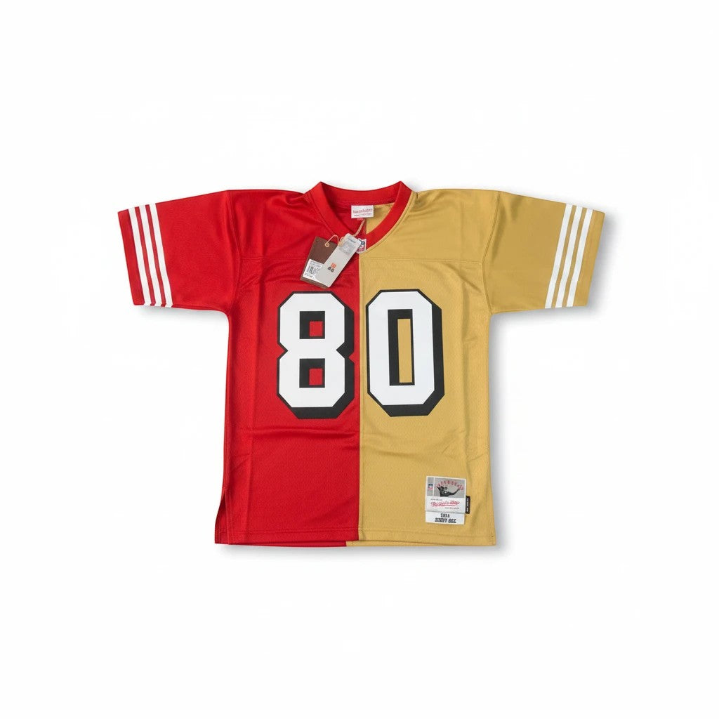 Throwback Rack Mitchell & Ness San Francisco 49ers Jerry Rice split red and gold mesh jersey with number 80