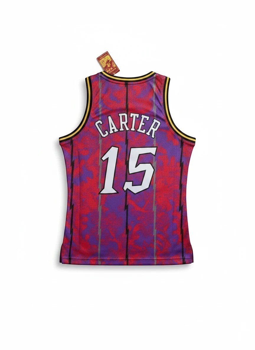 Throwback Rack Mitchell & Ness Toronto Raptors Vince Carter 15 jersey in purple and red mesh with lightning print