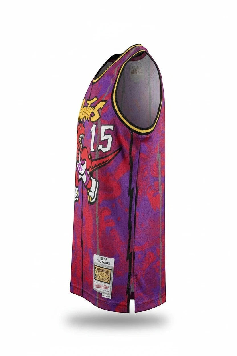 Throwback Rack Mitchell & Ness Toronto Raptors Vince Carter jersey in purple mesh with dinosaur graphic and number 15