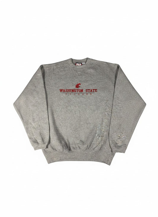 Throwback Rack grey Washington State Cougars crewneck sweatshirt with embroidered red logo and text. Size M.