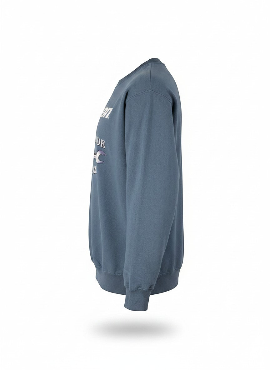 Throwback Rack blue vintage Snap-On Wrench sweatshirt with graphic print on chest.