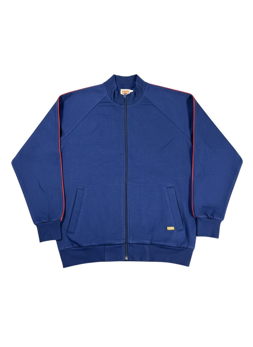 Throwback Rack Levi’s Gold Tab Off Court Blue Track Jacket with red trim on sleeves and collar. Features zip closure and pockets.
