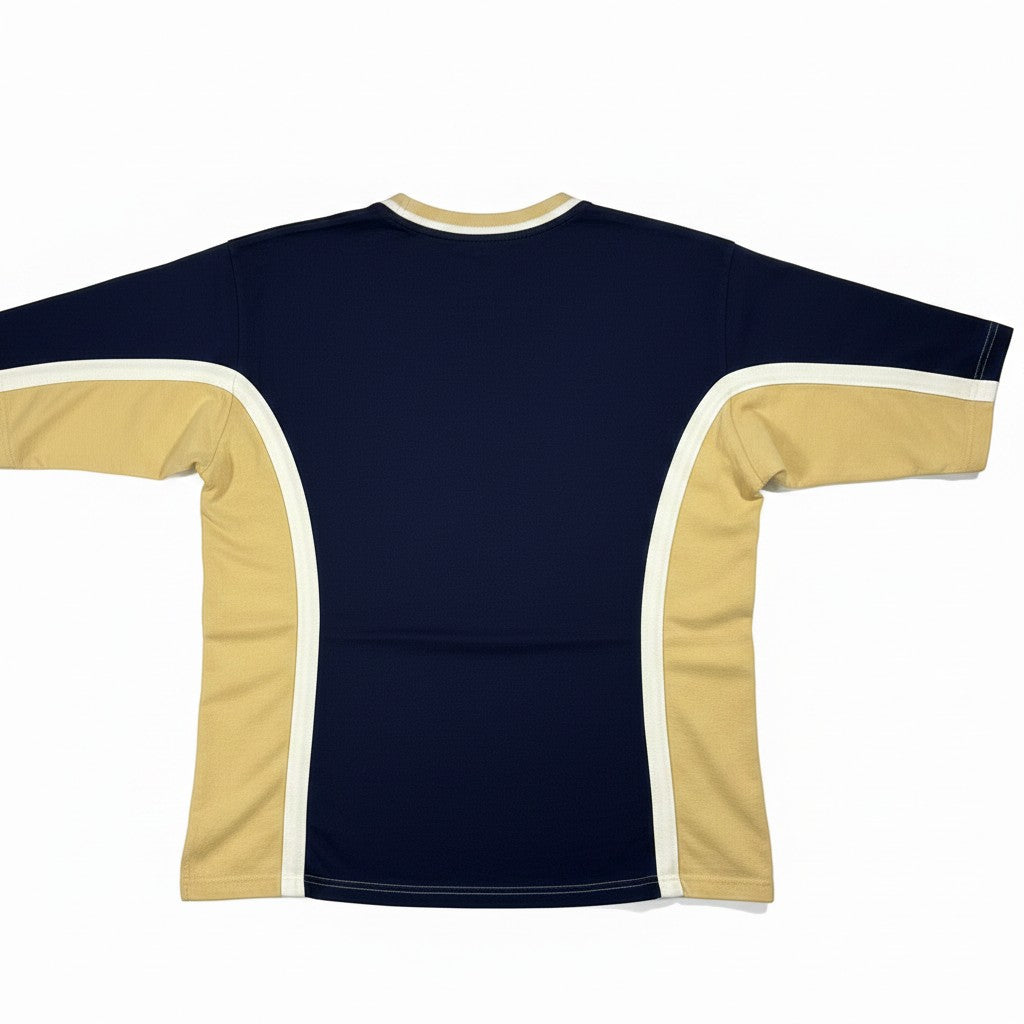 Throwback Rack navy blue and gold Champion Fighting Irish t-shirt with white trim. Size L.