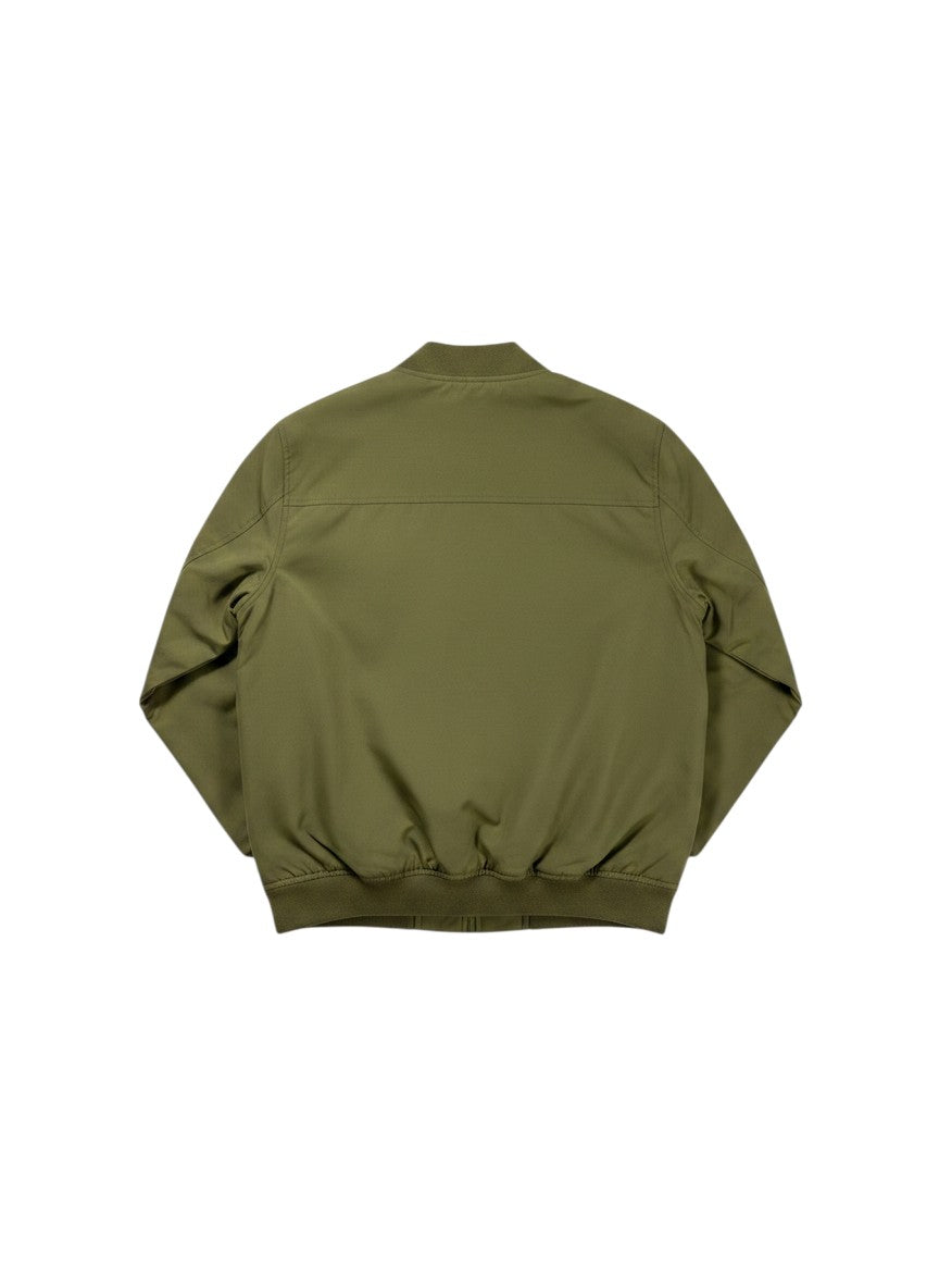 Throwback Rack olive green Levi's Bayview Bomber Jacket with ribbed collar, cuffs, and hem. Classic bomber style.