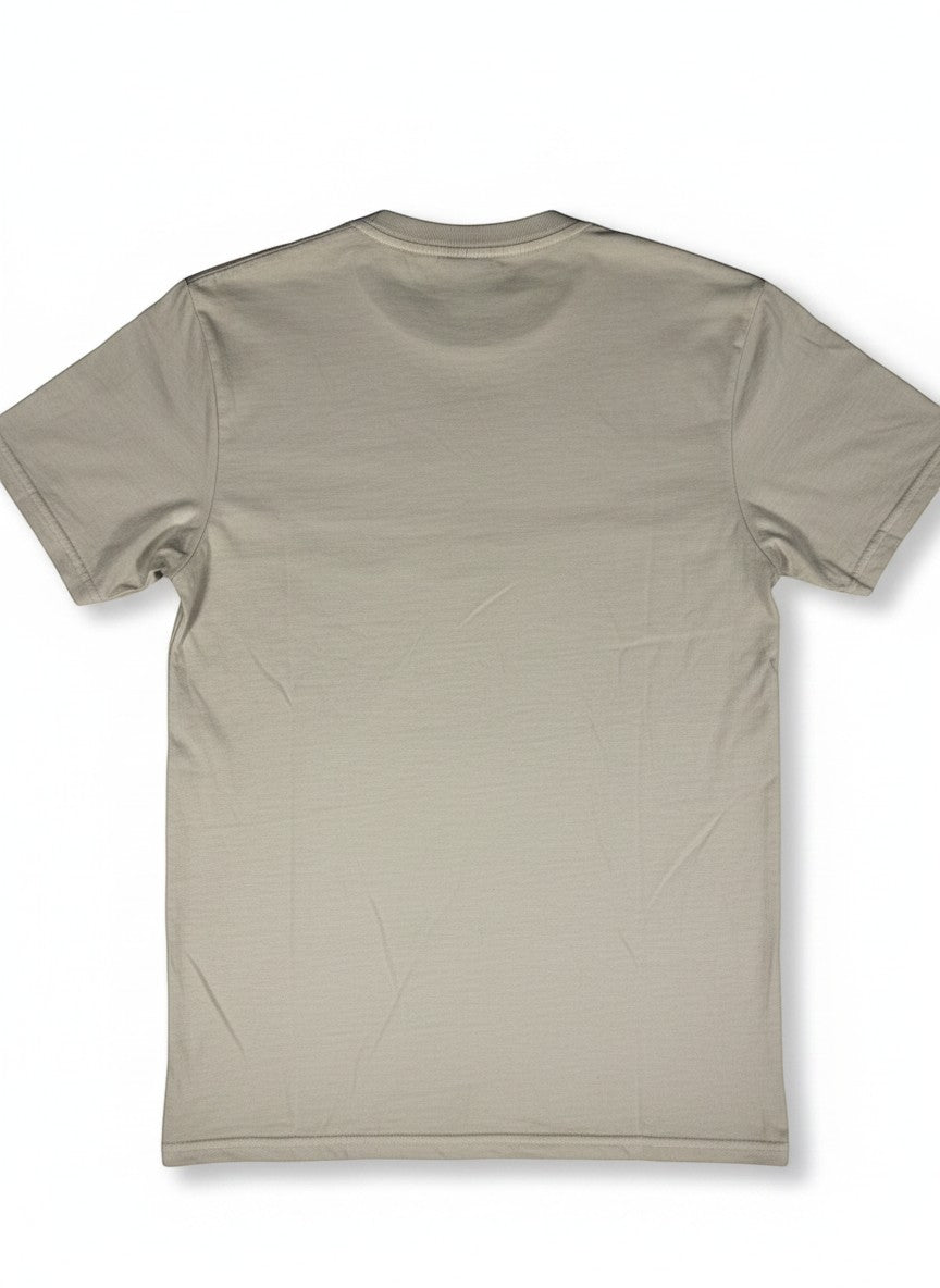 Throwback Rack light tan cotton t-shirt with embroidered Smokers Club logo on the front.